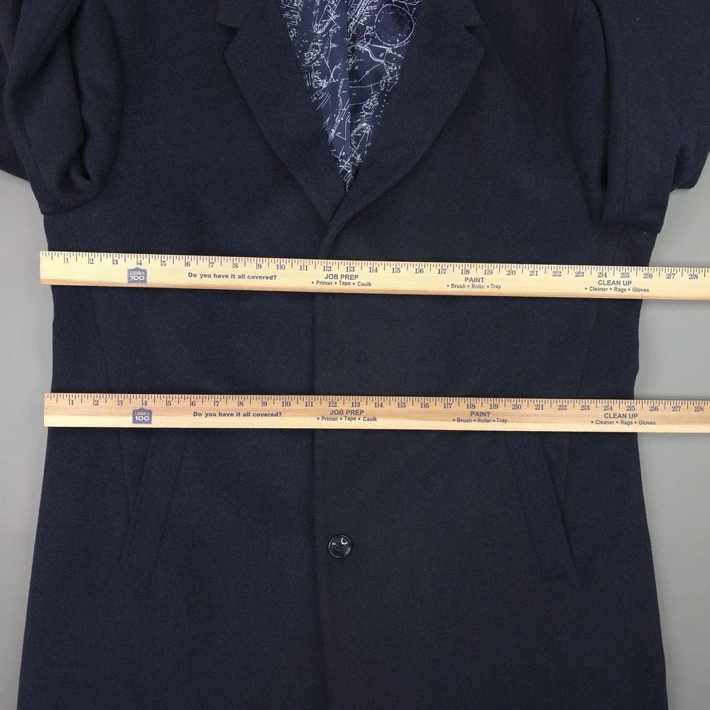 Nautica Coat Mens 48 Blue Wool Single Breasted Long Lined Overcoat Classic
